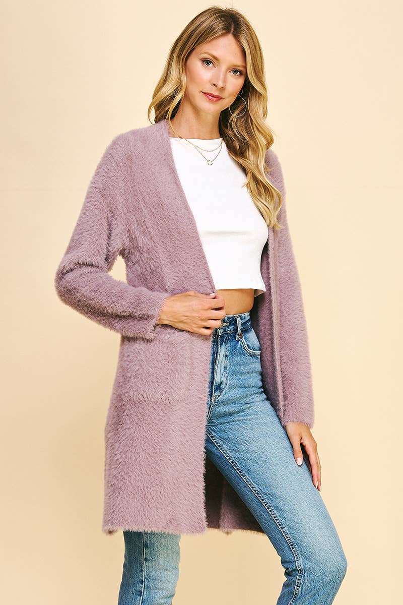 Brushed Open Cardigan in Dusty Mauve--Lemons and Limes Boutique