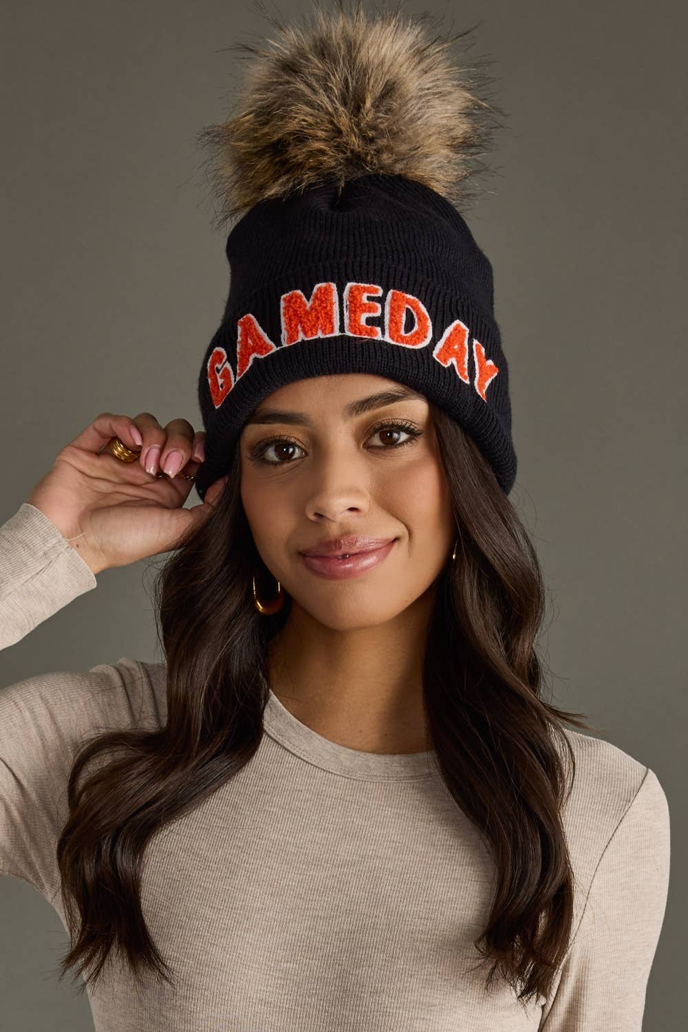Black & Orange Game Day Pom Hat-Lemons and Limes Boutique