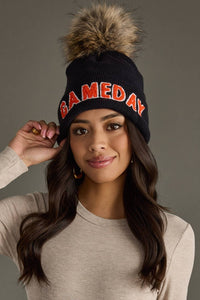 Black & Orange Game Day Pom Hat-Lemons and Limes Boutique
