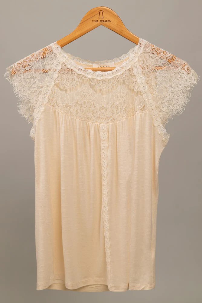 Slub Lace Trim Top in Ivory-Lemons and Limes Boutique