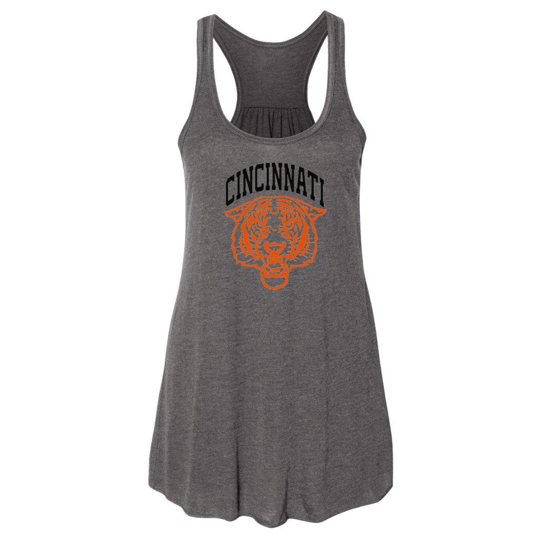 Cincinnati Tiger Racerback Tank- Deep Heather Grey--Lemons and Limes Boutique