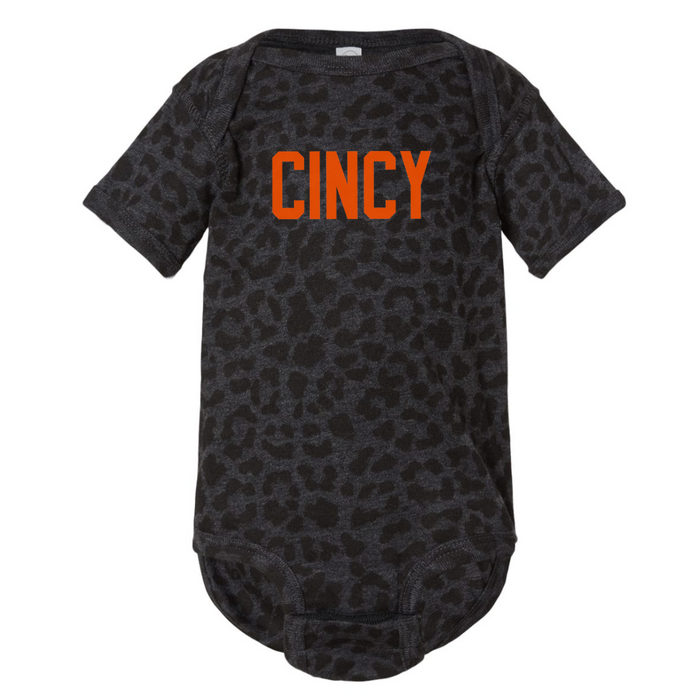 CINCY Orange Short Sleeve Body Suit on Leopard-INFANT--Lemons and Limes Boutique