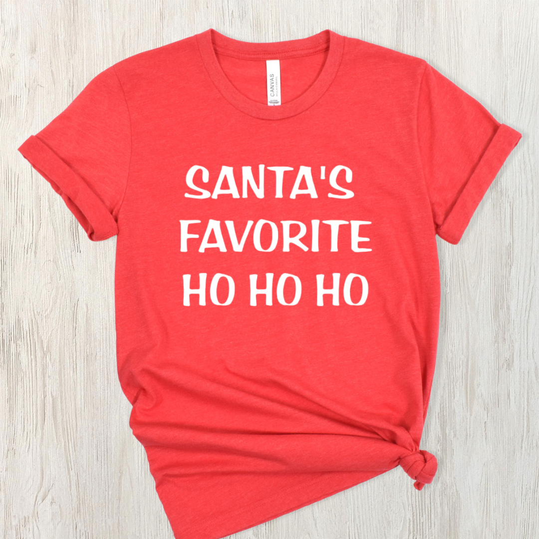 Santa's Favorite ho ho ho T-Shirt on Red-Lemons and Limes Boutique