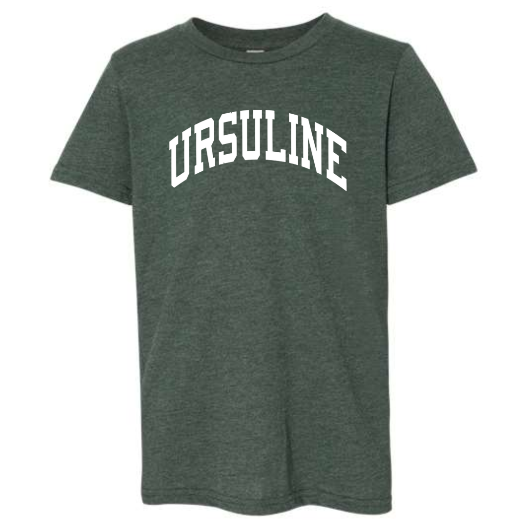Curved Ursuline T-Shirt on Heather Forest-Lemons and Limes Boutique