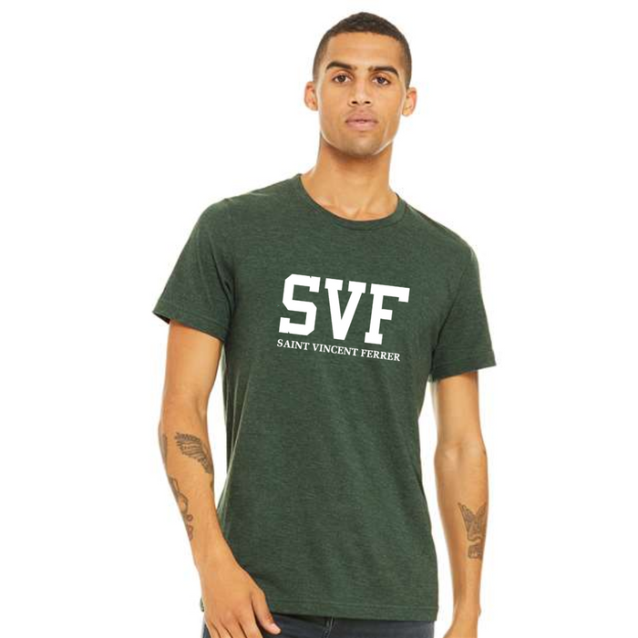 SVF Block White on Short Sleeve T-Shirt in Heather Forest Green- Adult & Youth-Lemons and Limes Boutique