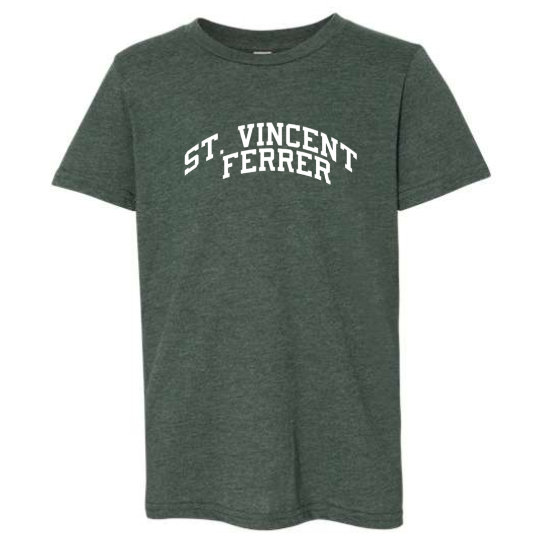 St Vincent Ferrer White Short Sleeve T-Shirt in Heather Forest Green-YOUTH
