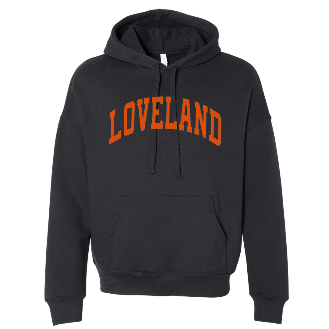 Curved Loveland Orange Hoodie on Black-Graphic Tee-Lemons and Limes Boutique