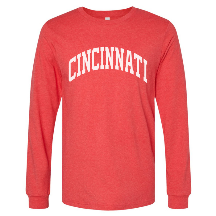 Cincinnati Block Curve Long Sleeve T-Shirt on Heathered Red--Lemons and Limes Boutique