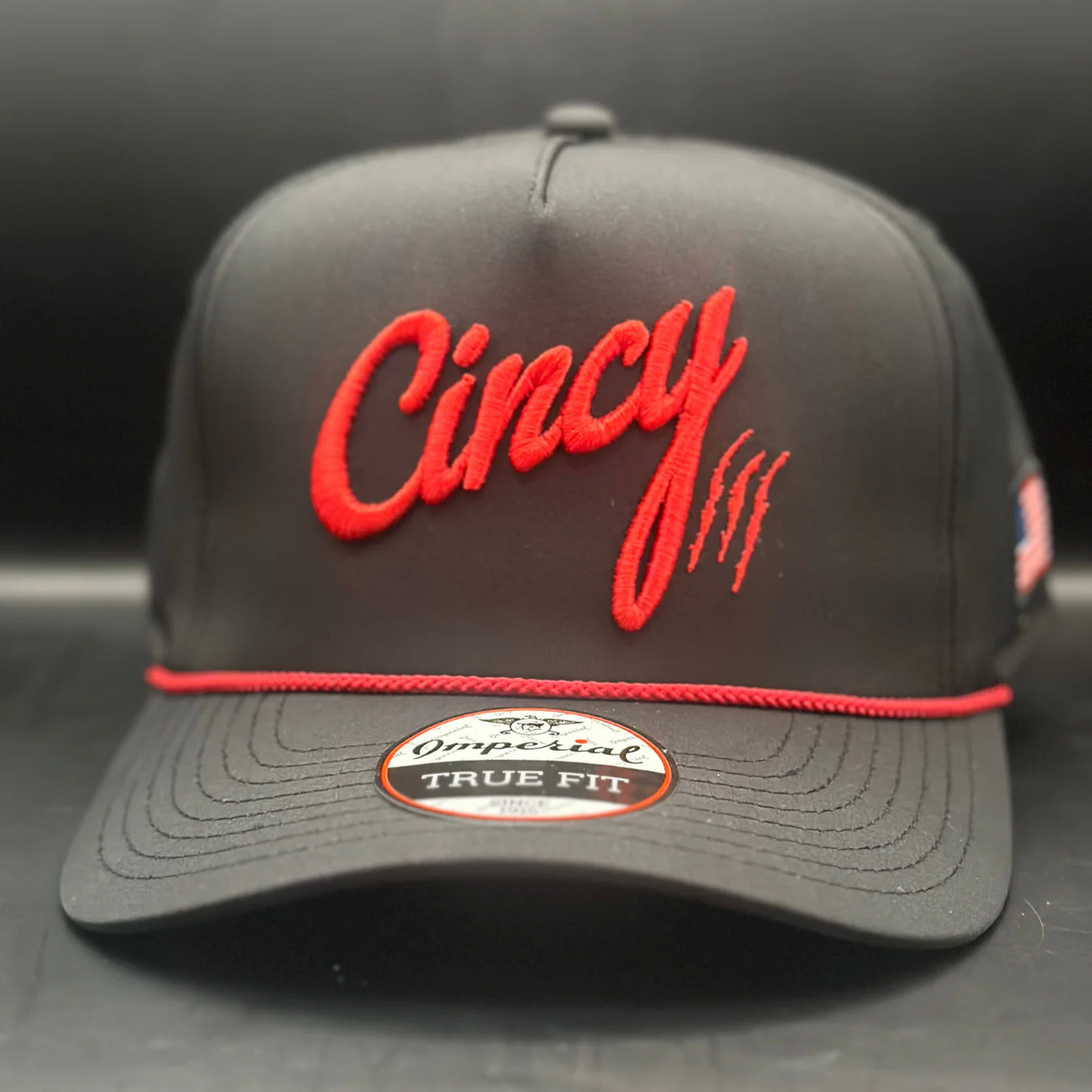 Scholarship Series True Fit Hat Black with Red Cincy and Red Rope Hat by The Cincy Hat-Lemons and Limes Boutique
