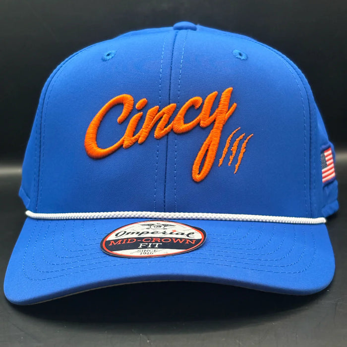 Mid-Crown in Blue with Orange Logo/ White Rope by The Cincy Hat--Lemons and Limes Boutique