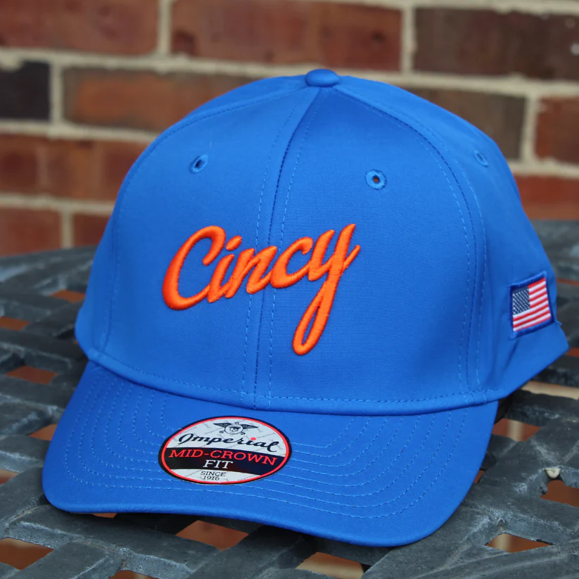 Mid-Crown Performance in Blue with Orange Cincy Logo by The Cincy Hat-Lemons and Limes Boutique