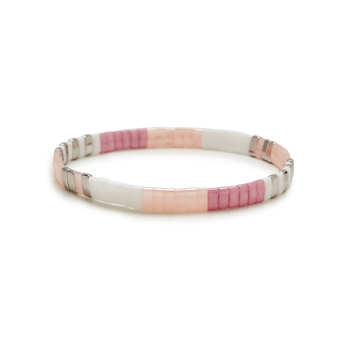 Boarding for Breast Cancer Tile Bead Stretch Bracelet in Silver Pura Vida--Lemons and Limes Boutique