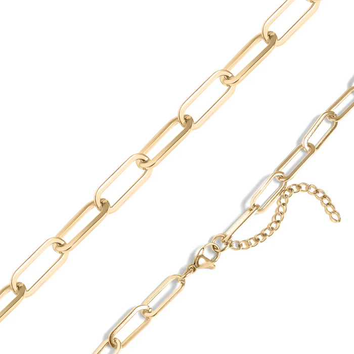 18K Gold PVD Stainless Steel Paperclip Chain Necklace 16"