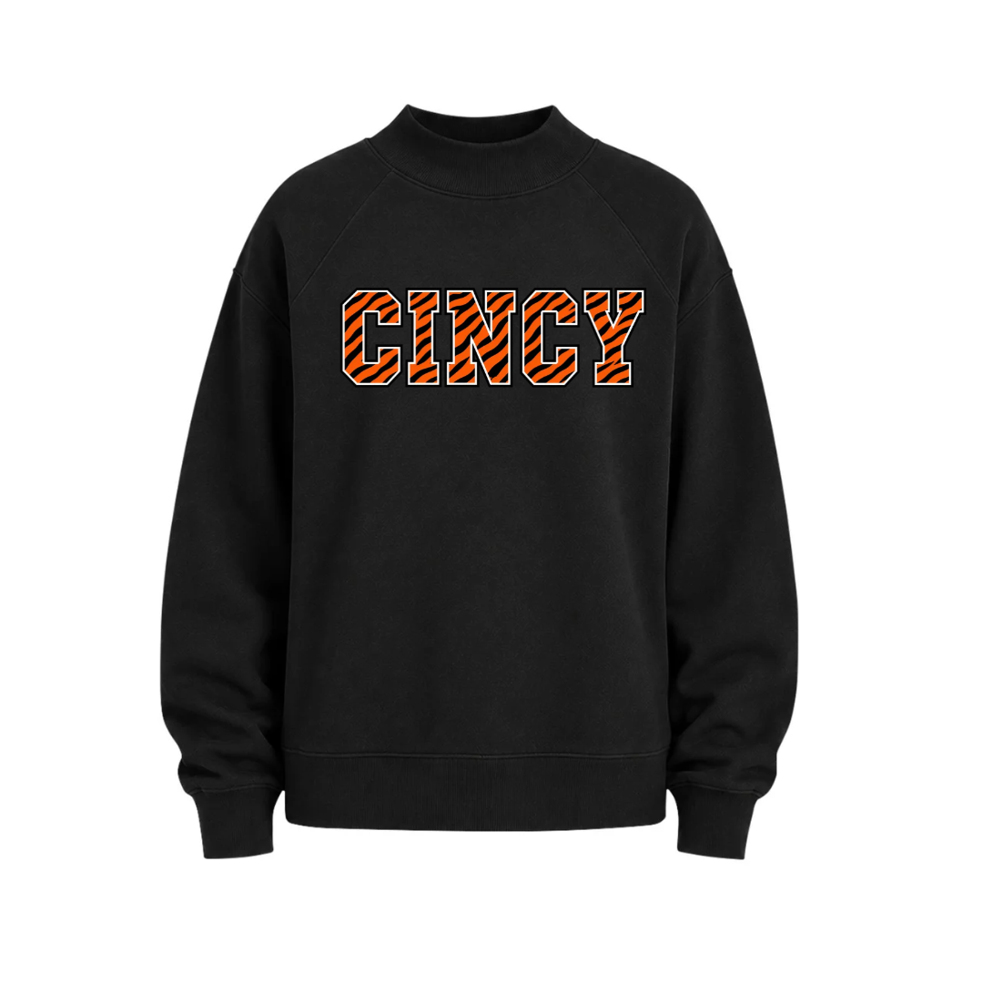 CINCY Tiger Stripes Black Mockneck (Youth and Adult)