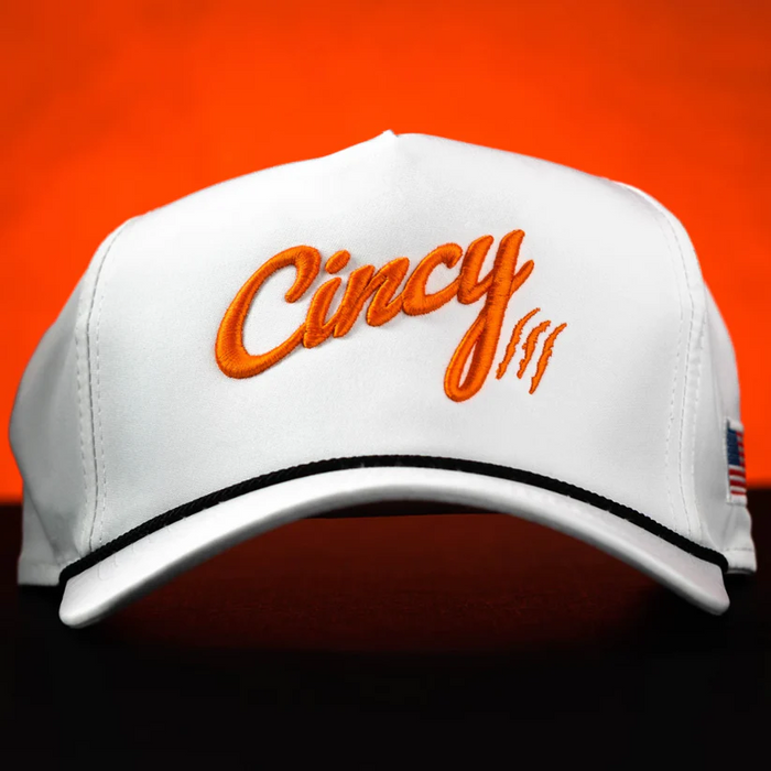 Rope Hat in White with Orange Logo by The Cincy Hat--Lemons and Limes Boutique