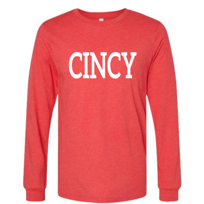 Classic Cincy Block Long Sleeve T-Shirt on Heathered Red--Lemons and Limes Boutique