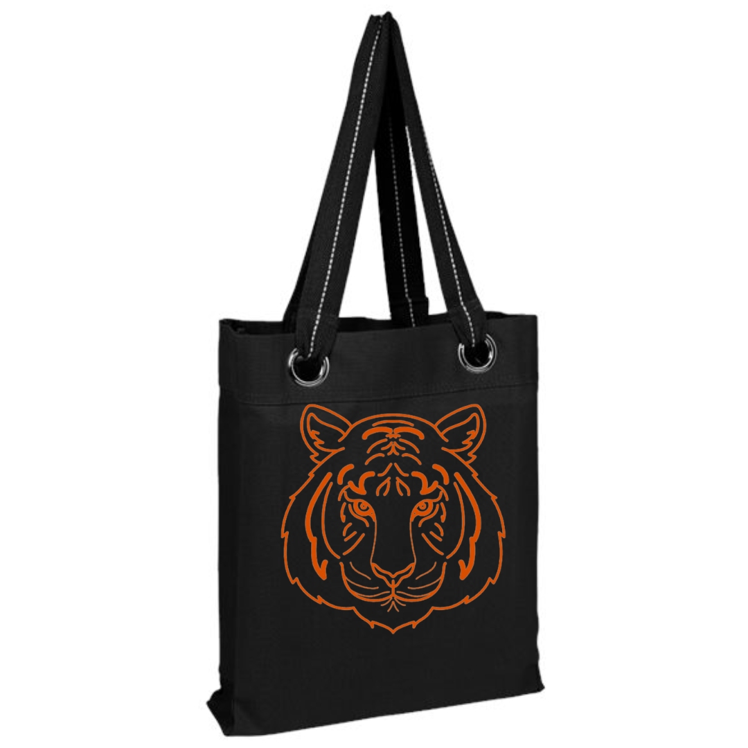 Tiger Face Large Grommet Canvas Tote in Black--Lemons and Limes Boutique