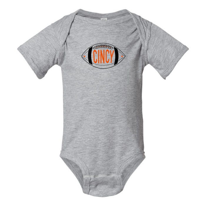 Cincy Football Short Sleeve Body Suit on Grey--Lemons and Limes Boutique