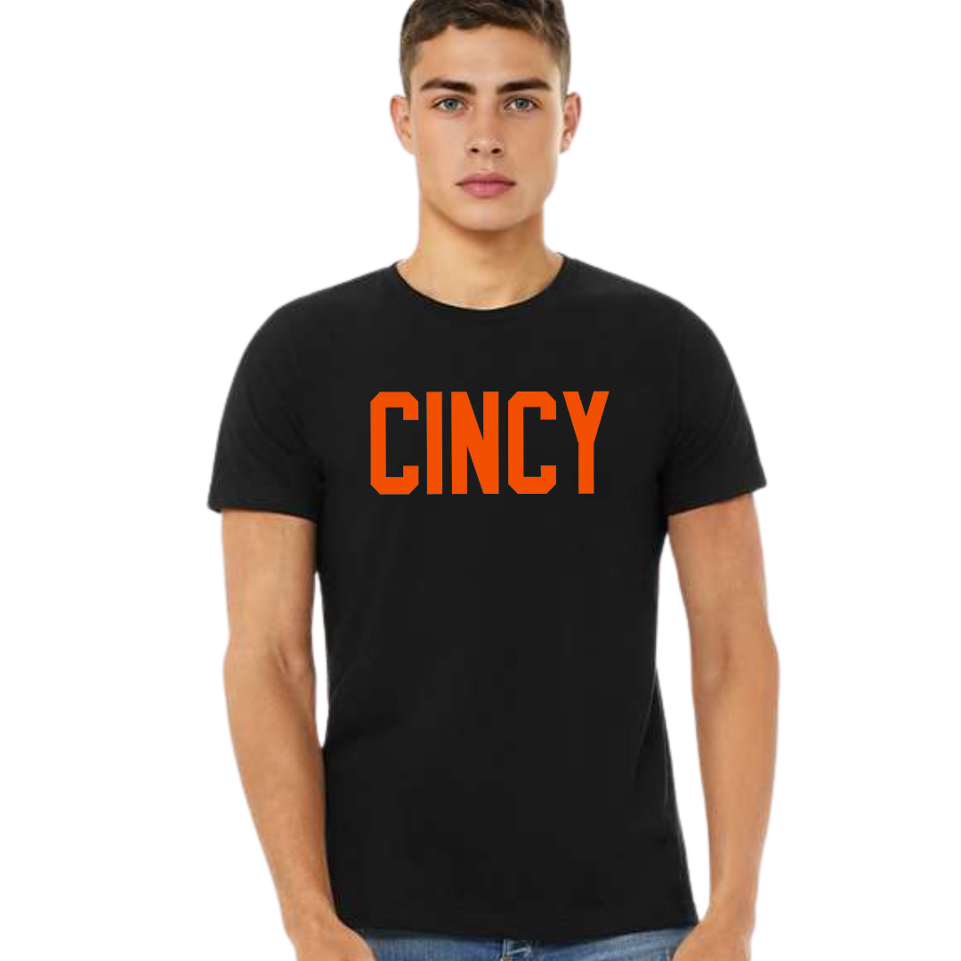 CINCY Orange T-Shirt on Heather Black-Lemons and Limes Boutique