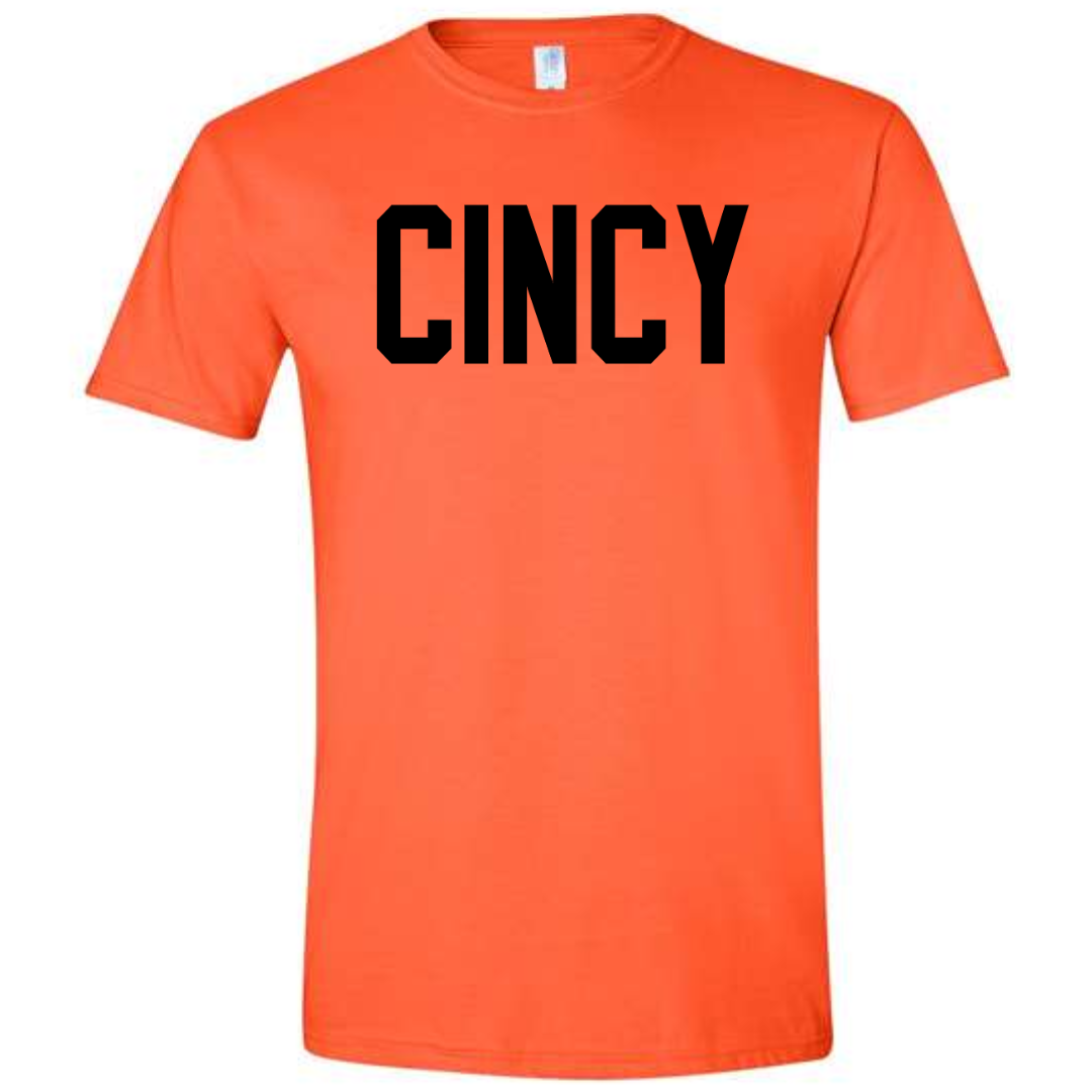 Black Cincy Block On Orange Short Sleeve Tee-Lemons and Limes Boutique