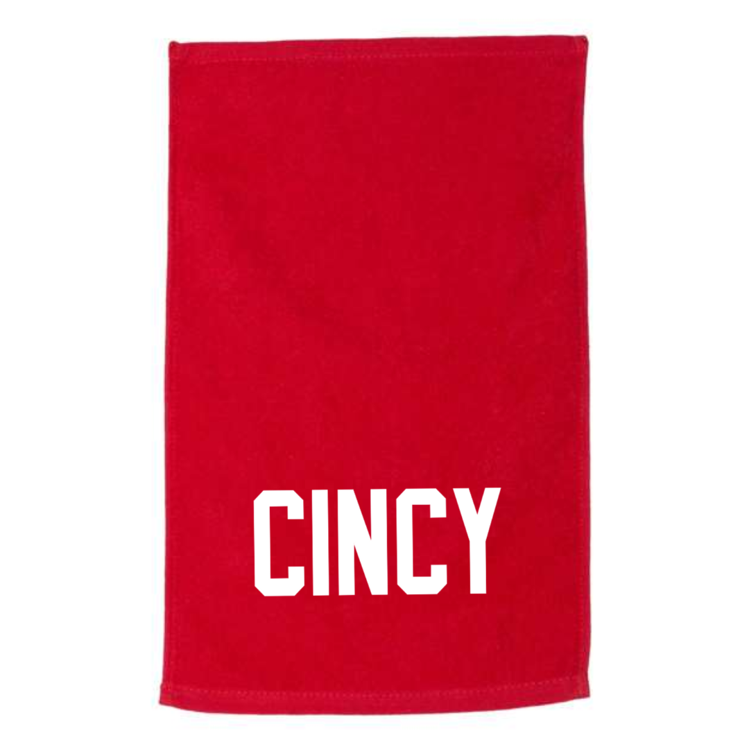 CINCY White Block on Red Tea Towel--Lemons and Limes Boutique