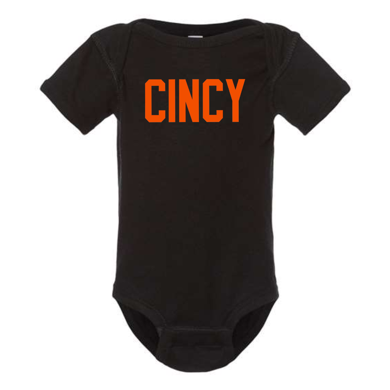CINCY Orange Short Sleeve Body Suit on Black-INFANT-Lemons and Limes Boutique