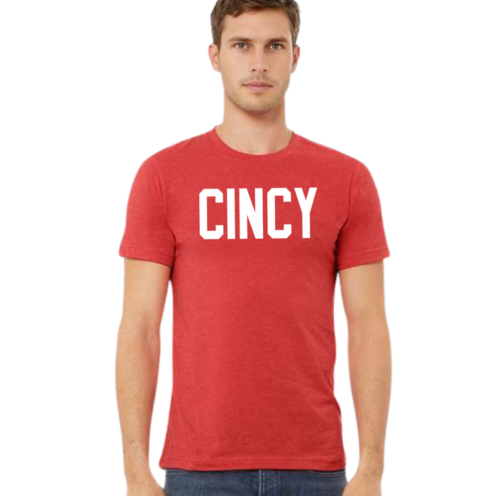 White Block Cincy T-Shirt on Heather Red-Lemons and Limes Boutique