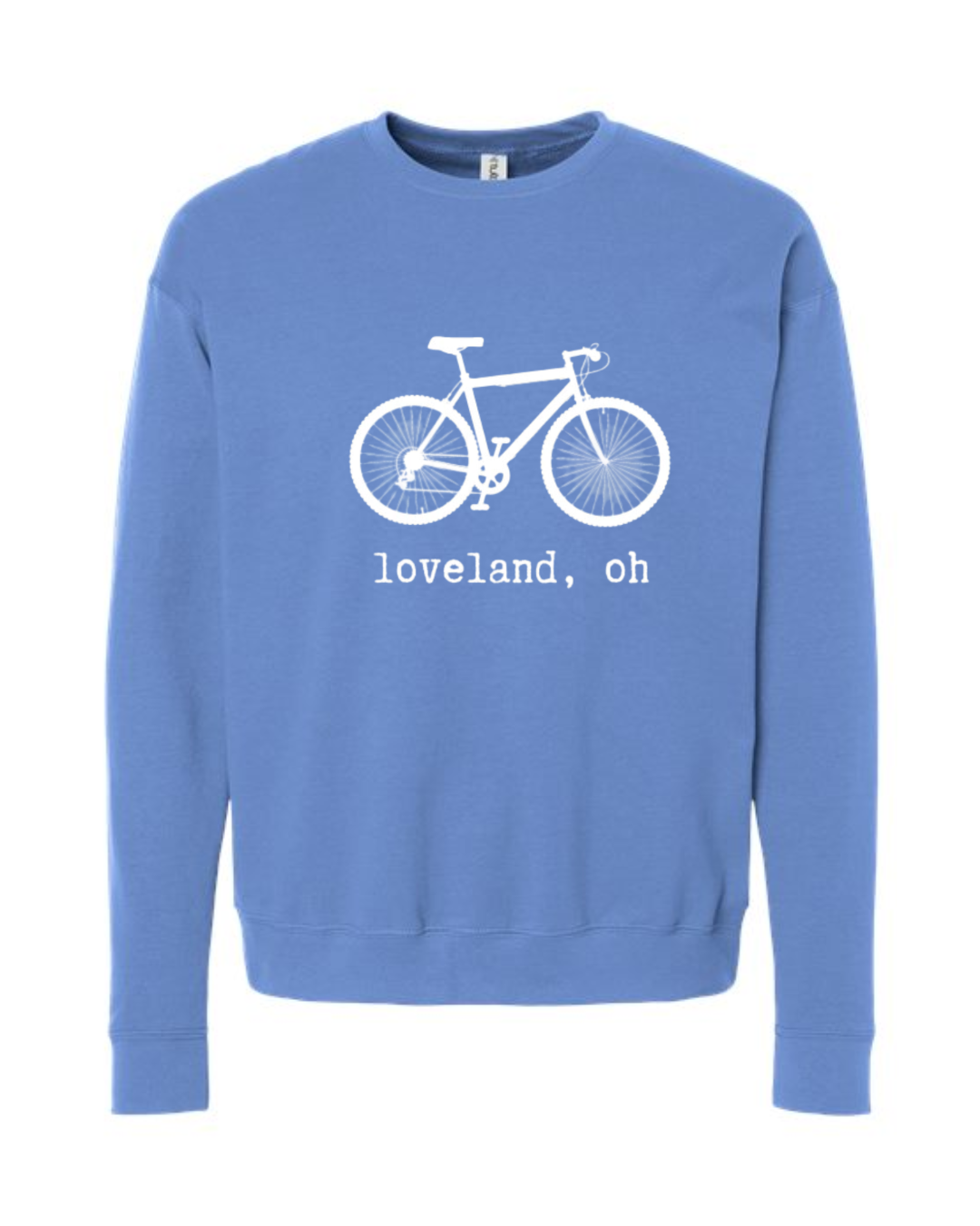 Loveland Oh Vintage Bike Crewneck Sweatshirt on Columbia Blue