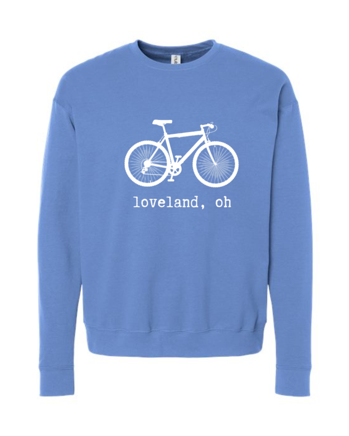 Loveland Oh Vintage Bike Crewneck Sweatshirt on Columbia Blue