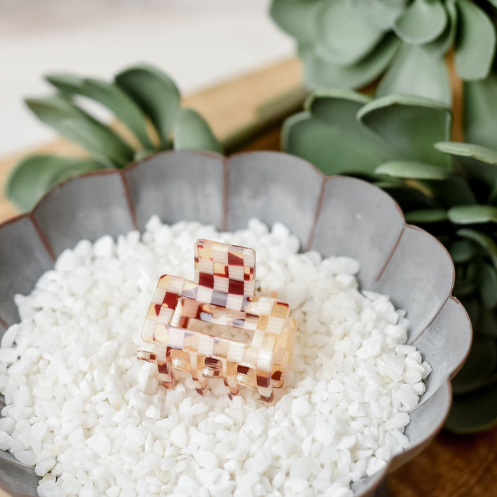 Small Geo Hair Clips- Checkered Spice-Lemons and Limes Boutique