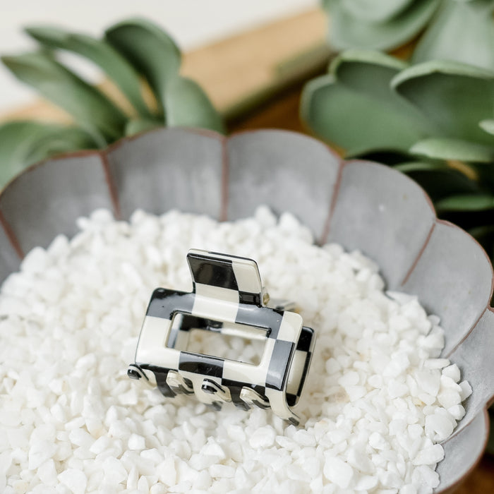 Small Geo Hair Clips- Black/White Check-Lemons and Limes Boutique