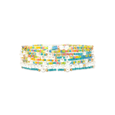 Mixed Seed Bead Gold Stretch Bracelet by Pura Vida