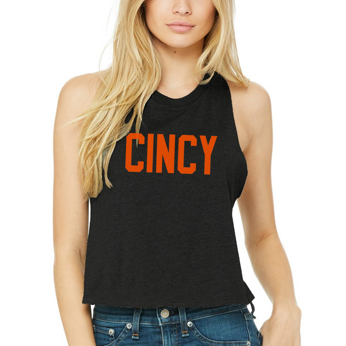 Orange Cincy Cropped Muscle Tank on Black--Lemons and Limes Boutique