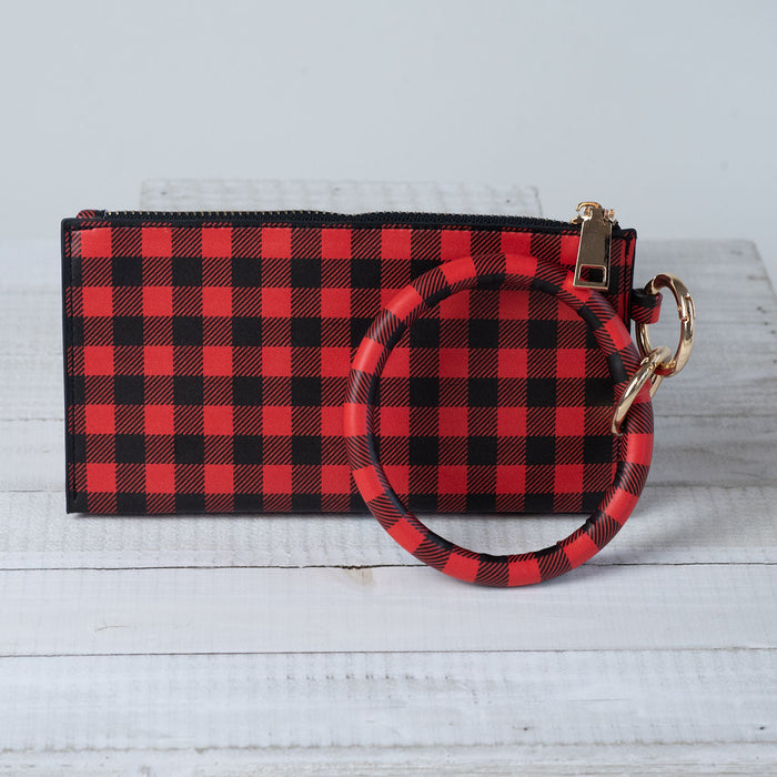 Carly Hands Free Bangle Keychain with Wristlet-Red Buffalo Plaid-Keychain-Lemons and Limes Boutique