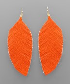 Leather Feather Earrings in Orange and Gold-Lemons and Limes Boutique