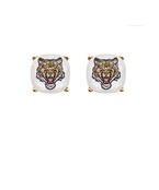 Tiger White Epoxy Earrings in White and Gold