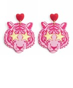 Pink Tiger With Star Eyes Dangle Earring--Lemons and Limes Boutique