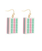 Mahjong Dangle Earrings in Geo, Green and Pink