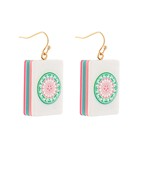 Mahjong Dangle Earrings in Flower Round and Pink