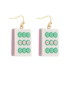 Mahjong Dangle Earrings in Green and Pink