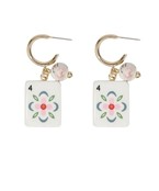 Mahjong Tile w/Charm Earrrings with Pink Flower