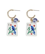 Mahjong Tile w/Charm Earrings with Blue Bird