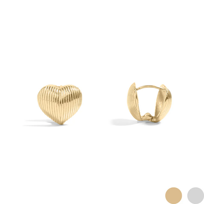 18K Gold PVD Stainless Steel Heart Huggie Earrings