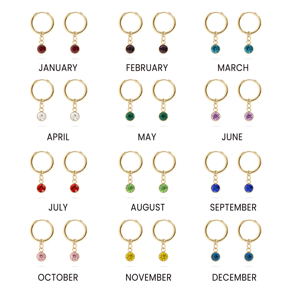 18K Gold PVD Birthstone Huggie Earrings