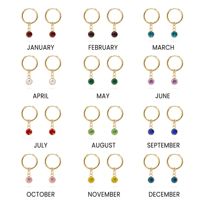 18K Gold PVD Birthstone Huggie Earrings
