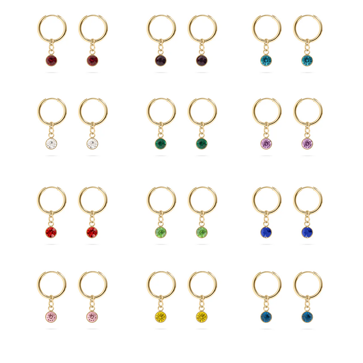 18K Gold PVD Birthstone Huggie Earrings