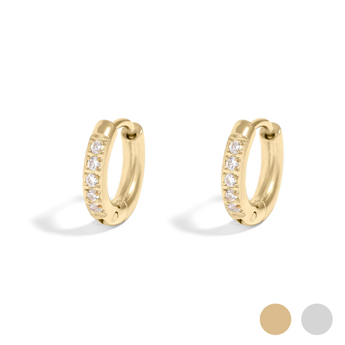 18K Gold PVD Stainless Steel CZ Stone Huggie Earrings