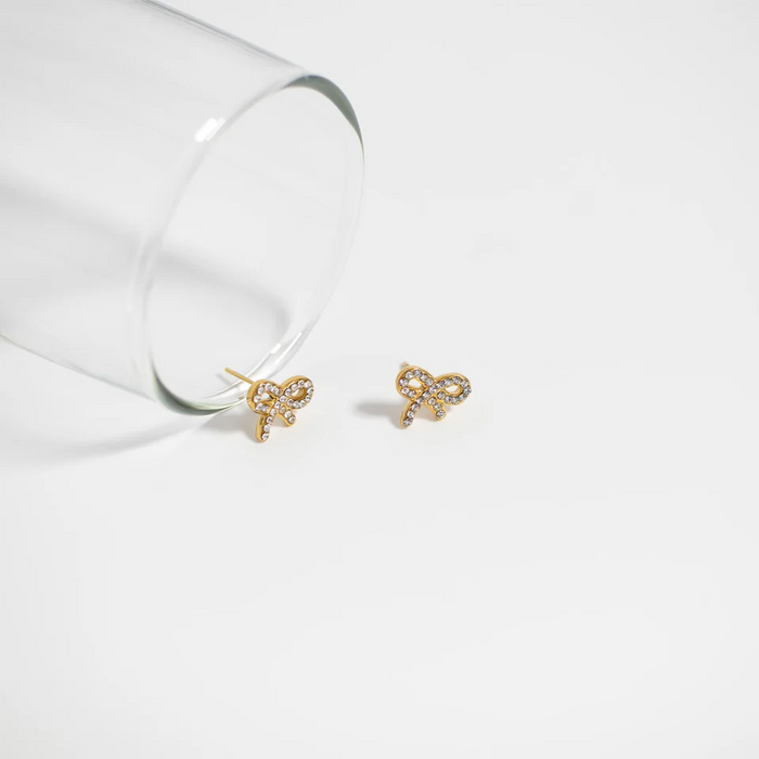 18K Gold PVD Stainless Steel Stone Bow Earrings