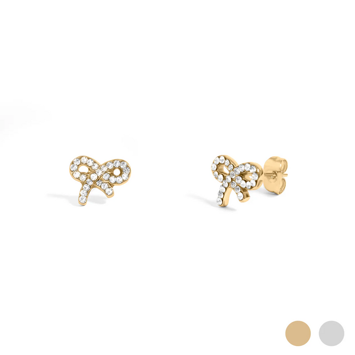 18K Gold PVD Stainless Steel Stone Bow Earrings