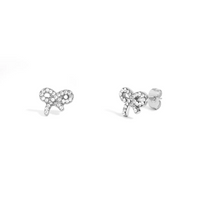 18K Gold PVD Stainless Steel Stone Bow Earrings in Silver